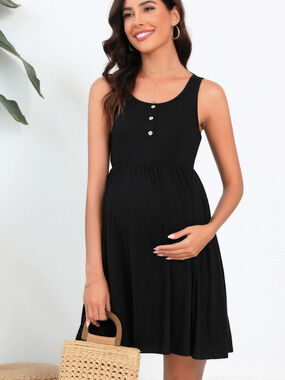 Zara Maternity Dress Solid Loose Fit 2 Pockets Sleeveless Button Vest